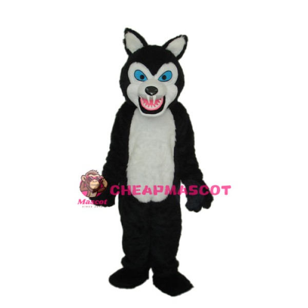 Thin Teeth Long-haired Black Wolf Mascot Adult Costume