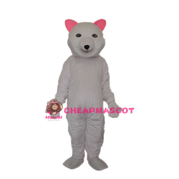 Pink Ears Polar Bear Mascot Adult Costume