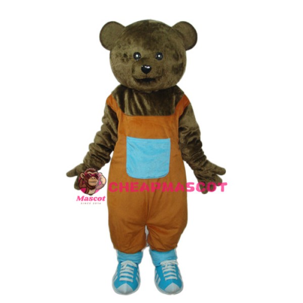 Teddy Bear in Orange Overall Mascot Adult Costume
