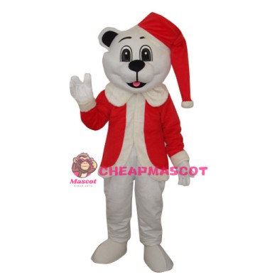 White Bear with Santa Hat Adult Mascot Costume