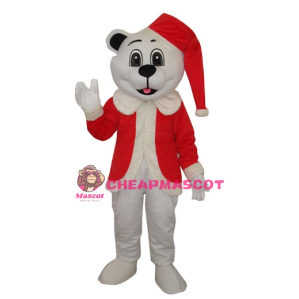 White Bear with Santa Hat Adult Mascot Costume