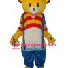 Yellow Bear Wear Blue overalls Mascot Adult Costume