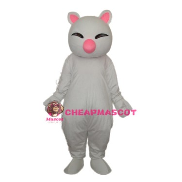 Big Pink Nose White Cat Mascot Adult Costume