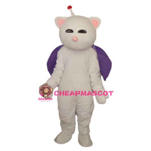 Pink Nose White Cat Mascot Adult Costume