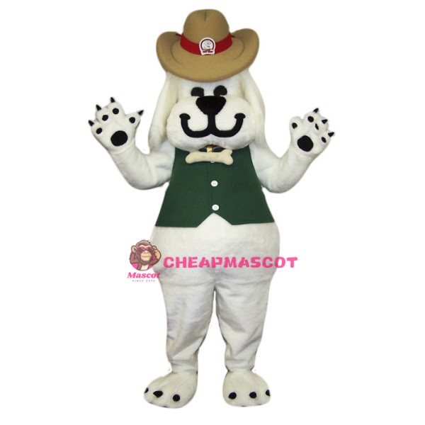 Smiling White Dog Mascot Costume