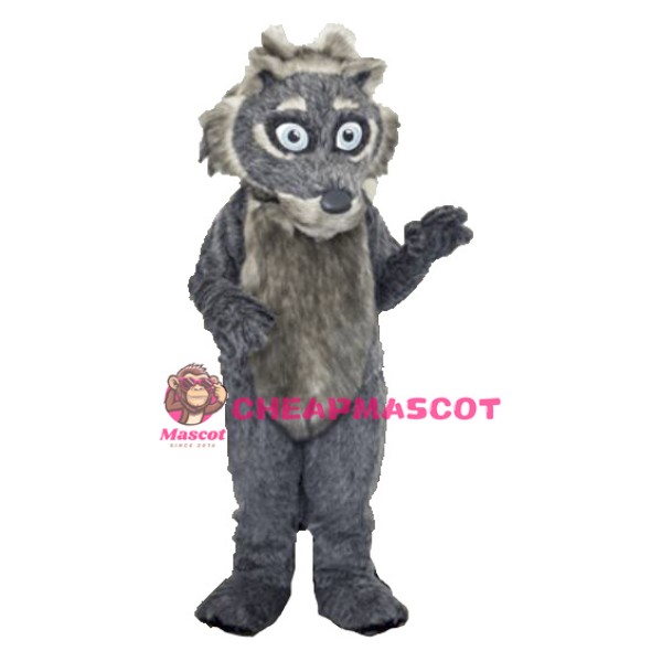 Grey Fluffy Wolf Mascot Costume