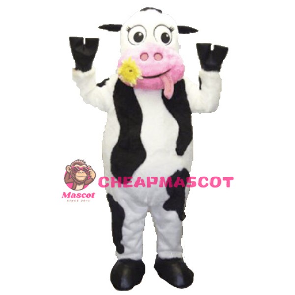 White & Black & Pink  Cow Mascot Costume