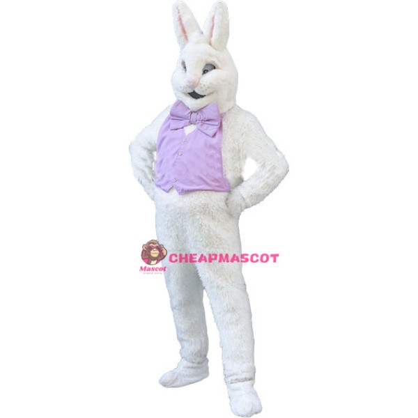 Confident White Bunny Rabbit Mascot Costume