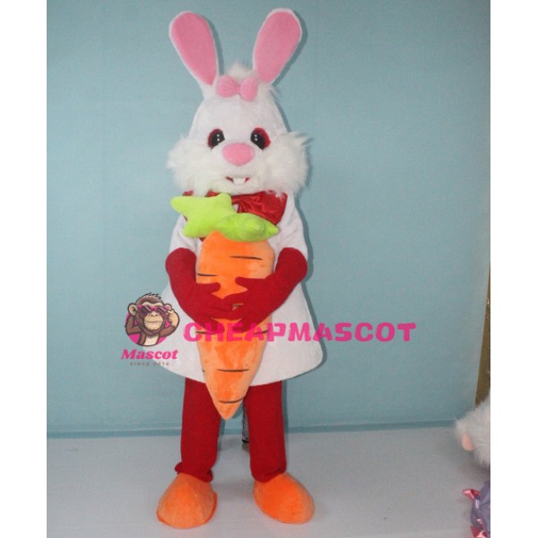 White Bunny Rabbit with Carrot Mascot Costume