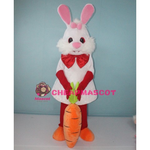 White Bunny Rabbit with Carrot Mascot Costume