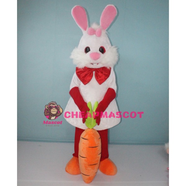 White Bunny Rabbit with Carrot Mascot Costume