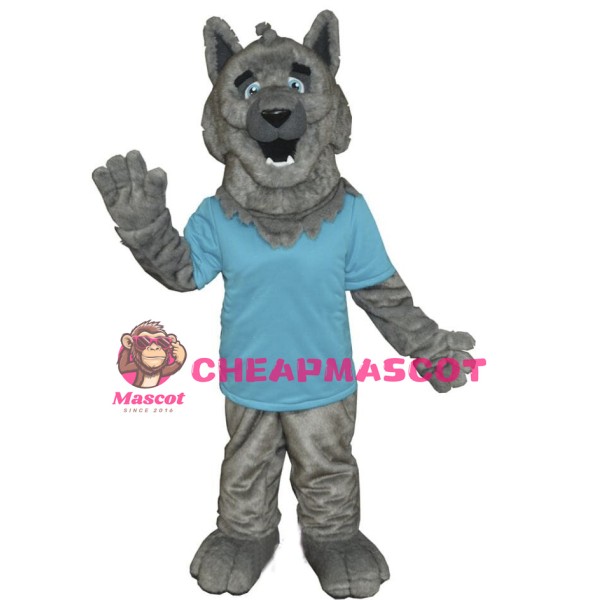 Friendly Grey Wolf Mascot Costume