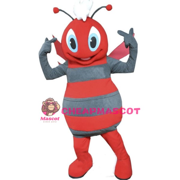 Grey & Red Bee Mascot Costume