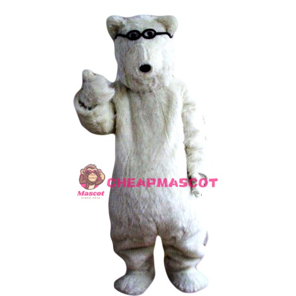 Glasses White Polar Bears Mascot Costume