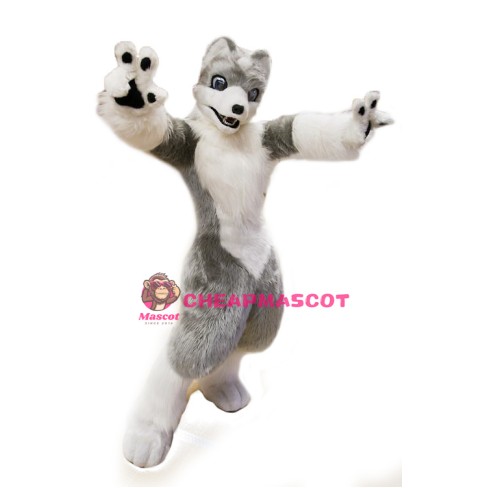 Cute White Grey Wolf Mascot Costume