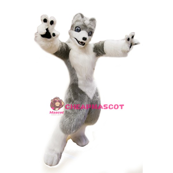 Cute White Grey Wolf Mascot Costume