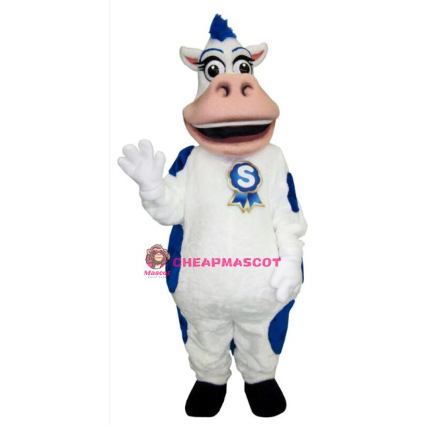 Blue & White Cow Mascot Costume