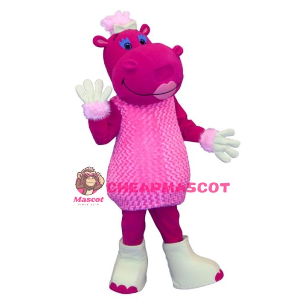 Pink Hippo Mascot Costume