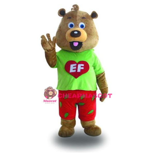 Fancy Cute Green Coat Bear Mascot Costume Free Shiping