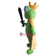 Green Frog Mascot Costume with golden Crown