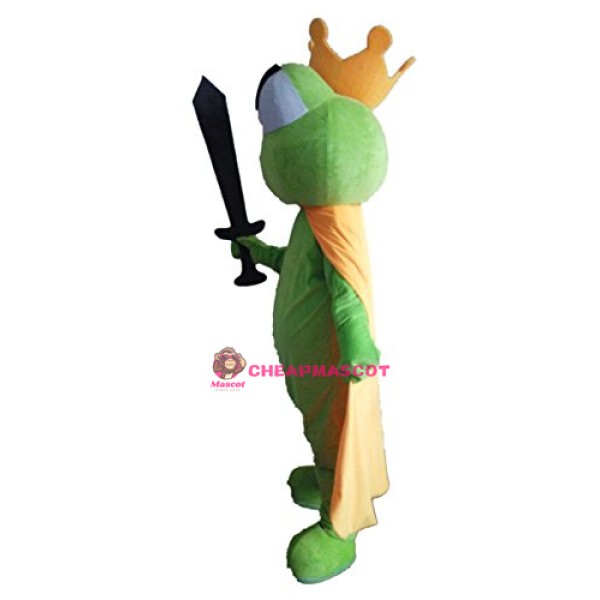 Green Frog Mascot Costume with golden Crown