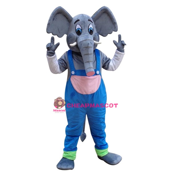 Elephant Mascot Costume with Blue Overall