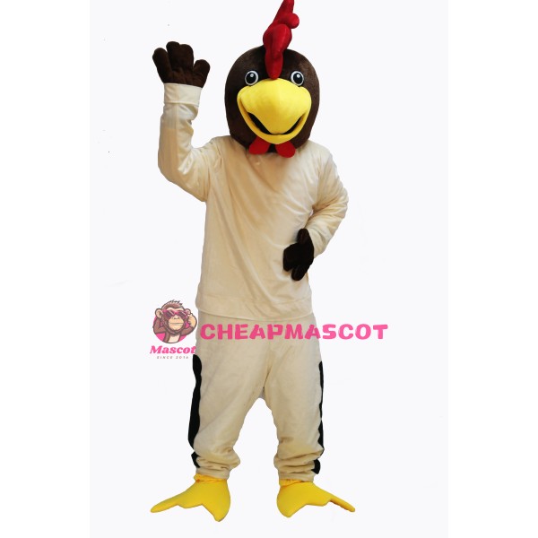 Friendly Beige Chicken Mascot Costume