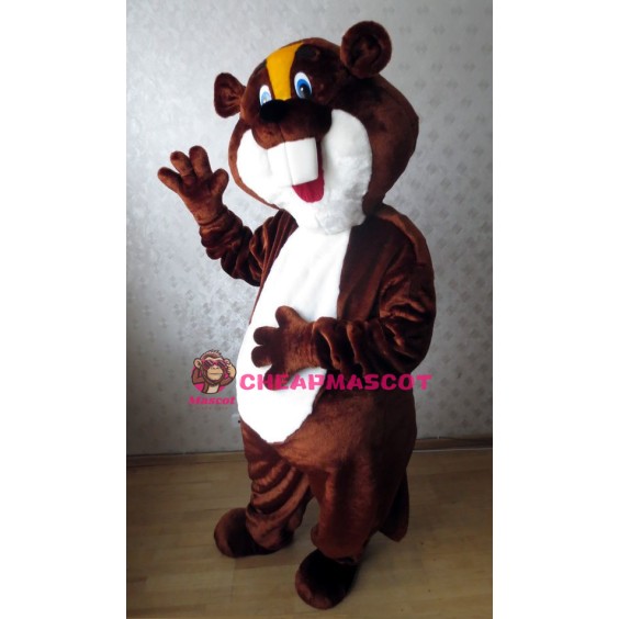 Cute Brown and White Beaver Mascot Costume