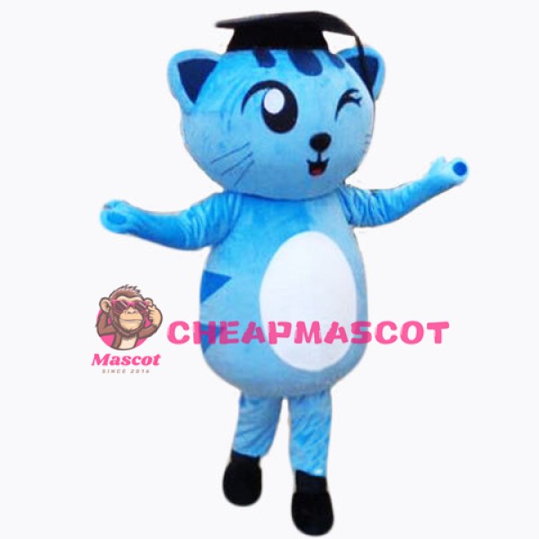 Cute Blue Docter Cat Mascot Costume