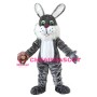 White Beard Black Rabbit Mascot Costume Easter Costume for Adult