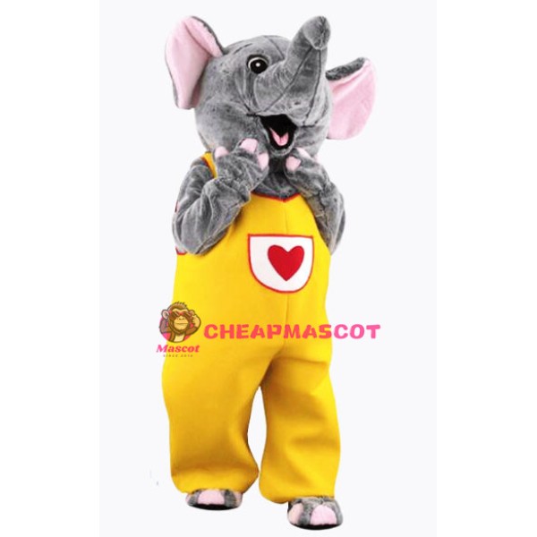 Female Cute Smilling Gray Elephant Mascot Costume