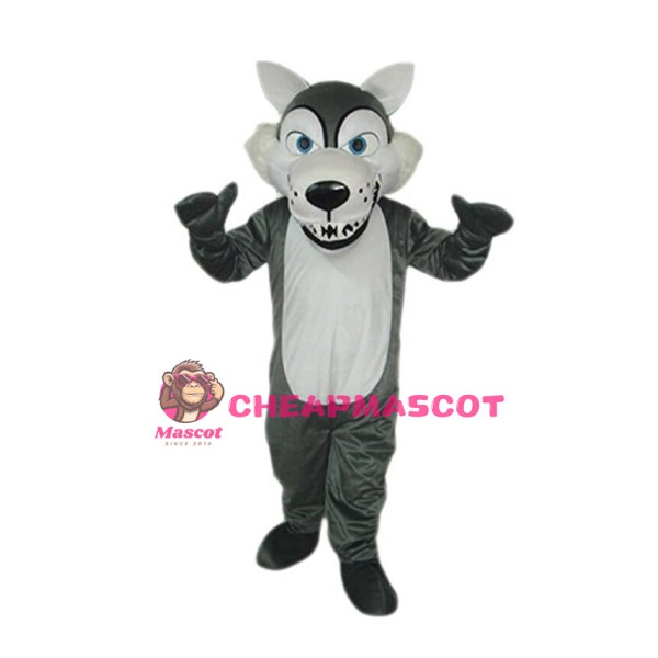 Short Plush Grey Wolf Mascot Costume