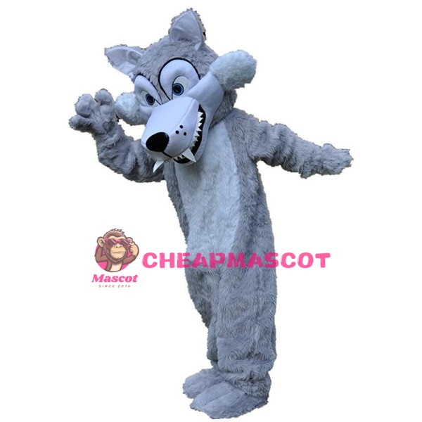 Long Plush Grey Wolf Mascot Costume