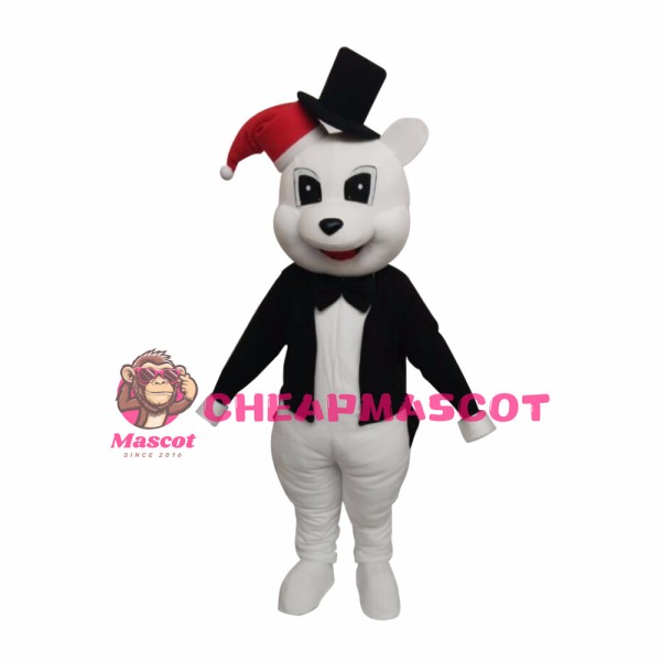Animal White Bear With Black Jacket Chirstmas Mascot Costume