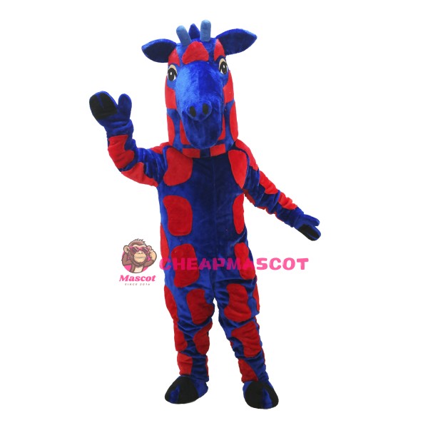 Blue & Red Realistic Giraffe Mascot Costume