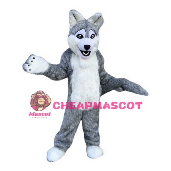 Long Gray Wolf Mascot Costume