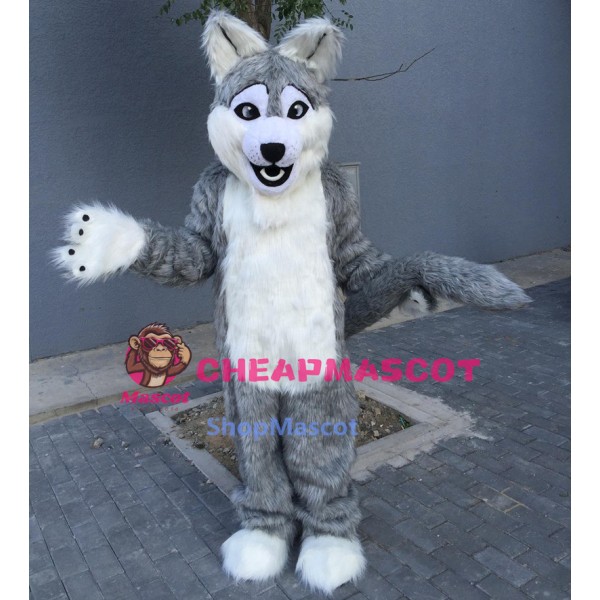 Long Gray Wolf Mascot Costume