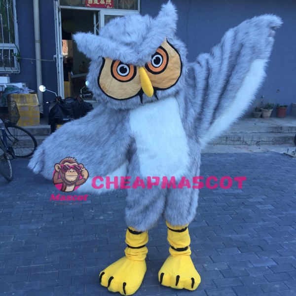 Gray Long-Haired Owl Mascot Costume