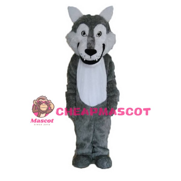 Cute Gray Wolf Long Wool Mascot Costume 