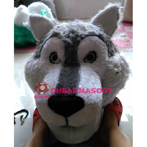 Cute Gray Wolf Long Wool Mascot Costume 
