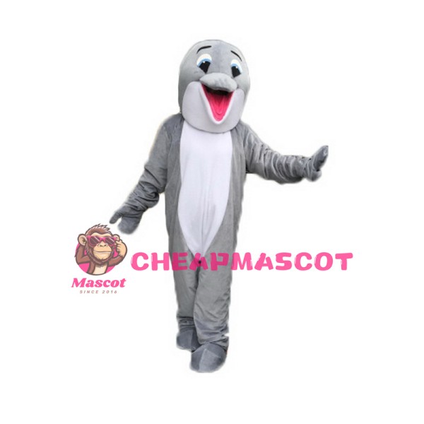 Gray Happy Dolphin Mascot Costume
