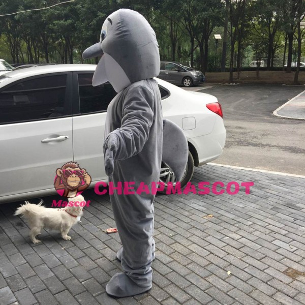 Gray Happy Dolphin Mascot Costume