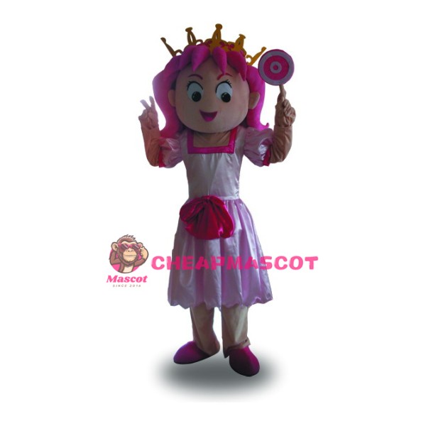 Princess Girl Mascot Costume Pink Dress Mascot Costume