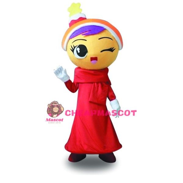 Doll Girl Red Dress Girl Mascot Costume
