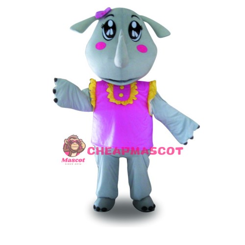 Pink Vest Rhinoceros Mascot Costume