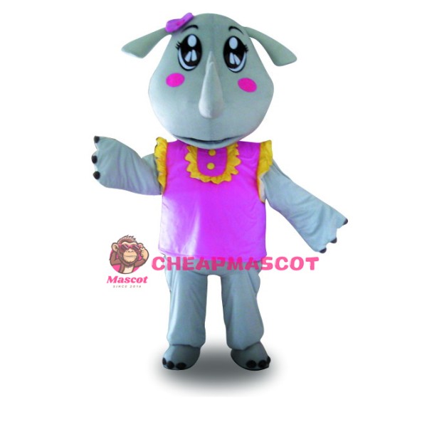 Pink Vest Rhinoceros Mascot Costume